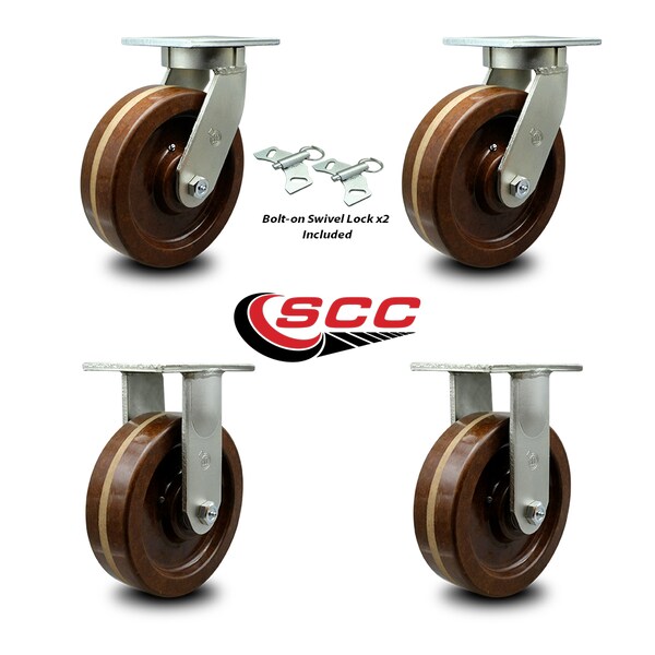 10 Inch Heavy Duty High Temp Phenolic Swivel Caster Swivel Locks 2 Rigid, 2PK